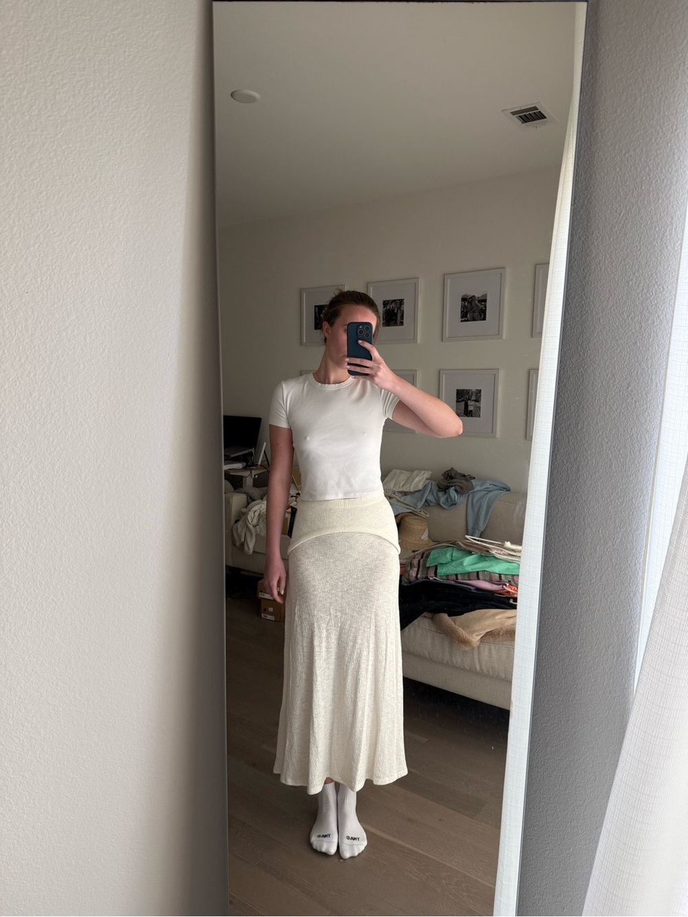 Cream Midi Knit Skirt
